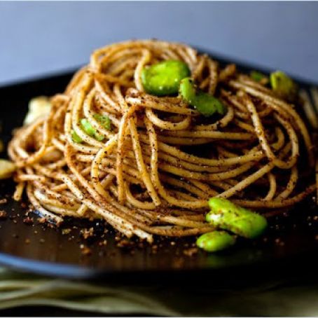 SPAGHETTI w/FAVA, BREAD CRUMBS & MARJORAM